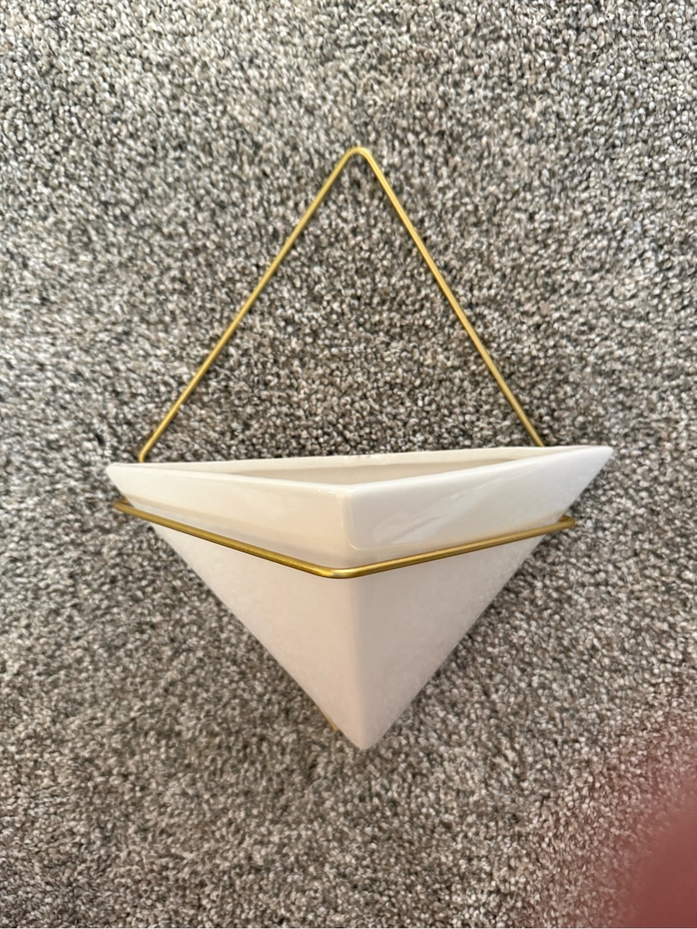 White Ceramic Hanging Planter with Gold Holder